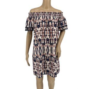 COPY - Xhilaration off shoulder shift dress S tie dye crochet poms